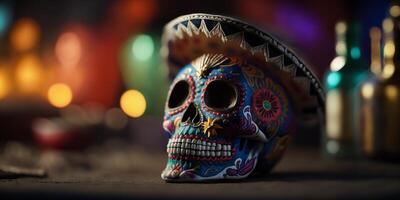 vistoso decorado cráneo celebrando mexicano día de el muerto festival ai generado foto