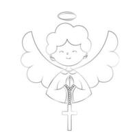 linda chico ángel en festivo atuendo con doblada manos en el cofre para oración y un cruzar colgando en el doblada manos ilustración es hecho en un garabatear estilo vector