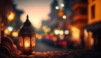 Glowing Indian Lantern and Cityscape A Romantic Evening in the Subcontinent photo