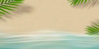 Sand texture background with palm leaves silhouette,Coconut leaf Shadow on Brown Sandy Beach,Vector top view Sand Surface,Backdrop background Wide Horizon Desert dune for Summer Product Presentation vector