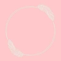 White luxury frame with bird feathers on a pink background. Design for invitations, cards, vector