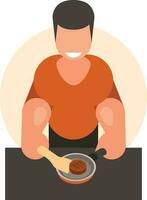 Man Preparing A Cutlet, Isolated Background. vector