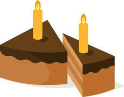 Cake Slices With Candles, Isolated Background. vector