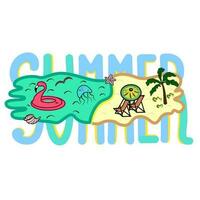 vector logo with text Summer and cute land ,sea and palm