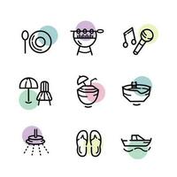 vector set summer icons with cute colors background