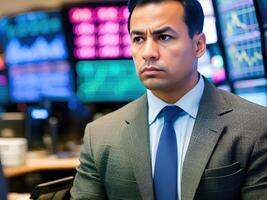 businessman in stock exchange trading room. . photo