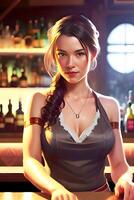 woman working as a bartender in a nightclub. . photo