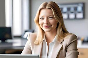 business woman using laptop. photo