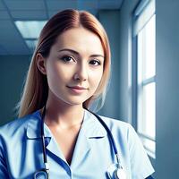 Portrait of a beautiful young female in clinic. . photo