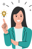 illustration finding ideas concept. business woman holding a light bulb for innovation idea concept. creative bulb idea concept png