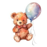 Watercolor teddy bear with balloons. Illustration png