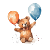 acuarela osito de peluche oso con globos ilustración ai generativo png