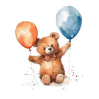 vattenfärg teddy Björn med ballonger. illustration ai generativ png