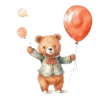 Watercolor teddy bear with balloons. Illustration png