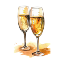 Champagne bicchieri acquerello. illustrazione ai generativo png