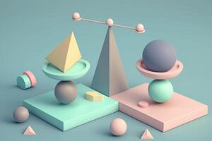 equilibrar concepto. ilustración de de colores geométrico formas en 3d estilo. foto