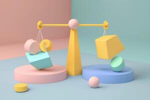 Balance concept. Illustration of colored geometric shapes in 3d style. photo