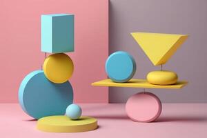 equilibrar concepto. ilustración de de colores geométrico formas en 3d estilo. foto