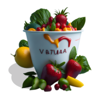 Fresh fruits and vegetables in a bucket on a transparent background. Healthy food concept png