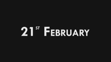 twintig eerst, 21e februari tekst koel en modern animatie intro uit, kleurrijk maand datum naam, schema, geschiedenis video