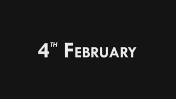 fjärde, 4:e februari text Häftigt och modern animering intro outro, färgrik månad datum namn, schema, historia video