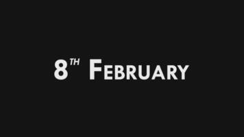 achtste, 8e februari tekst koel en modern animatie intro uit, kleurrijk maand datum naam, schema, geschiedenis video