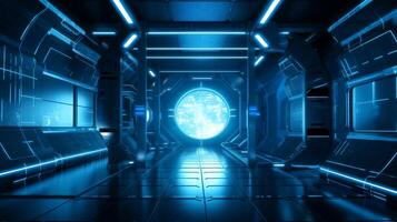 futuristic sci fi tunnel passageway with glowing photo
