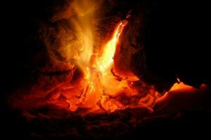 Fire flames and smoke from large logs close up grill background wood burning big size high quality instant print photo