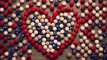 National Love Background with Heart Forming Balls in USA Flag Color. 4th July Independence Day or American Event Celebration Concept. photo