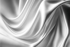 White and Grey Crumpled Satin Pattern Background. Perfect Fabric Cloth for Wallpaper, Clothes and Curtains. Generative AI Technology. photo