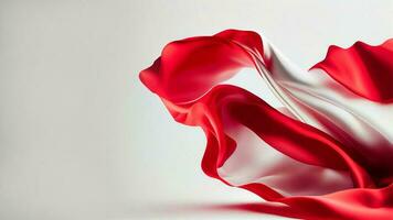 Realistic Flowing Silk or Satin Fabric Background In White And Red Color. photo