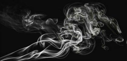 Abstract White Smoke Motion Against Black Background. photo