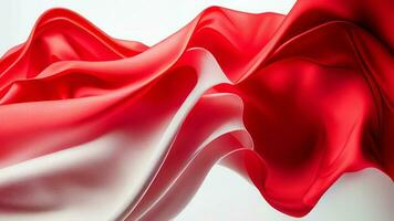 Realistic Flowing Silk or Satin Fabric Background In White And Red Color. photo