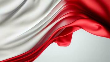 Realistic Flowing Silk or Satin Fabric Background In White And Red Color. photo