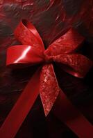 Red and Brown Crumpled Background with Shiny Bow Ribbon. . photo