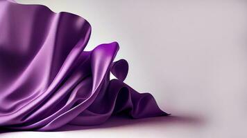 Realistic Purple Silk Fabric Against Background And Copy Space. photo