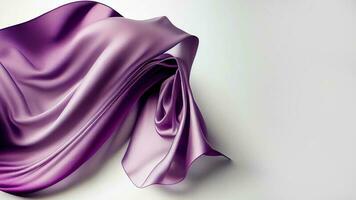 Realistic Purple Silk Fabric On Gray Background. photo
