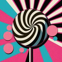 Retro Colorful Rays Background With Candy or Lollipop. Pop Art Concept. photo