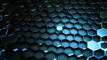 3D Render, Shiny Blue Abstract Hexagon Background With Marble Pattern. photo