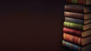 3D Render of Vintage Books Stack On Brown Background And Copy Space. photo