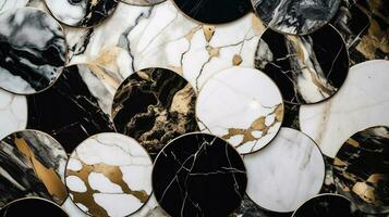 gold marble plates with black and white background photo