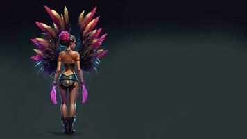 Rear View of Brazilian Female Samba Dancer Character In Standing Pose And Copy Space. 3D Render. photo