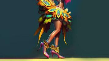 3D Render, Closeup of Female Samba Dancer Legs On Teal And Yellow Background. photo