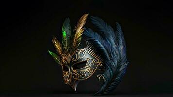 3D Render of Feathered Masquerade Mask On Black Background. photo