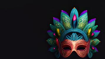 3D Render of Fantasy Venetian Mask On Black Background And Copy Space. Carnival Concept. photo