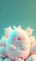 3D Render of Adorable Fluffy Chubby Bunnies Characters And Copy Space. Happy Easter Day Concept.3D Render of Adorable Fluffy Chubby Bunnies Characters And Copy Space. Happy Easter Day Concept. photo