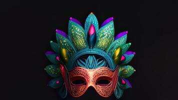 3D Render of Fantasy Venetian Mask On Black Background And Copy Space. Carnival Concept. photo