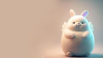 3D Render of Cute Chubby Fur Bunny Character With Wings Against Background And Copy Space. photo