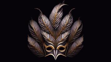 3D Render of Attractive Carnival Mask With Feathers On Black Background. photo