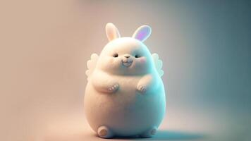 3D Render of Cute Chubby Fur Bunny Character With Wings Against Background And Copy Space. photo